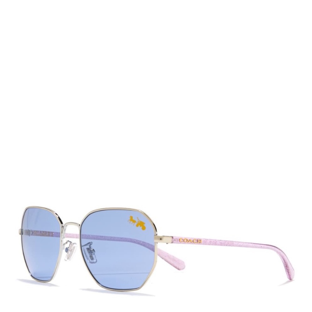 New Coach women’s sunglasses 56 mm Amber blue purple /gold metal frame new case